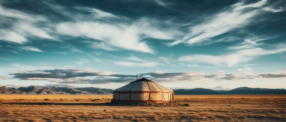 AI-generated illustration of a traditional style yurt situated on a grassy field