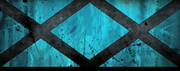 Cyan black grunge diagonal stripes industrial background warning frame, vector grunge texture warn caution, construction, safety background with copy space for photo or text design