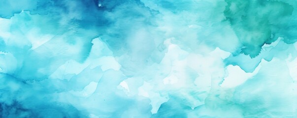 Cyan watercolor light background natural paper texture abstract watercolur Cyan pattern splashes aquarelle painting white copy space for banner design, greeting card - obrazy, fototapety, plakaty