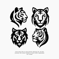 vector set of tiger face silhouette logo icon