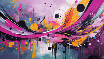 Vibrant abstract artwork with vivid colors and dynamic shapes. Purple tones. Colorful oil painting.