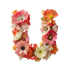 A close up of a flowered letter u on a Transparent Background