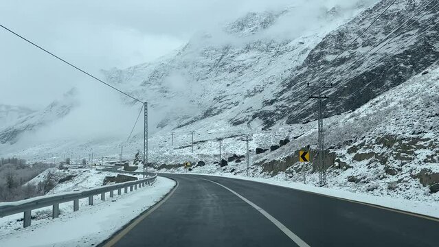 Drivers view of empty highways of Skardu city, Pakistan.