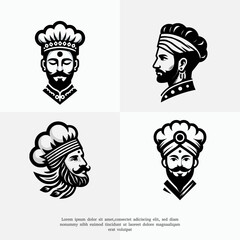 vector set of indian face head chef silhouette logo