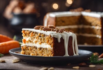 AI generated illustration of a carrot cake slice on a plate