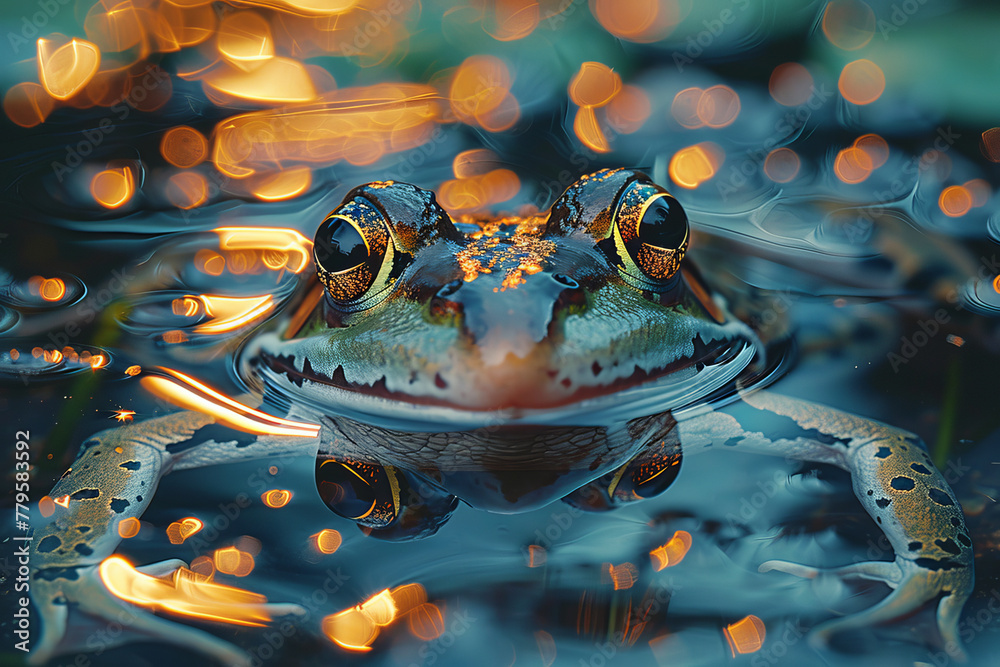 Poster frogs that croak rhythms, creating a symphony that resonates with the pulse of the night.