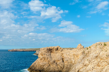 Seagull over Sa Falconera in Menorca Island, Spain.