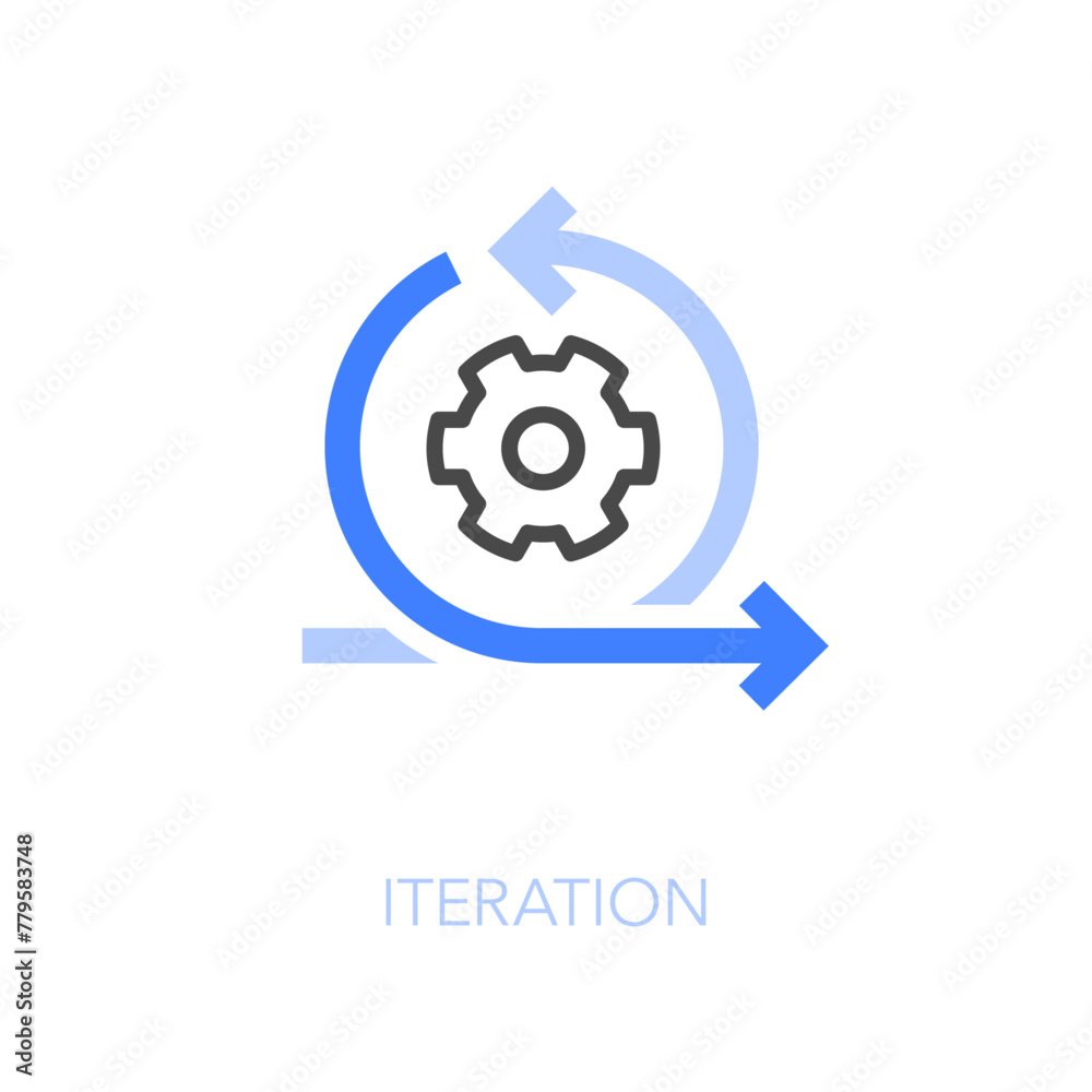 Poster Simple visualised iteration icon symbol with a cogwheel and two process arrows.