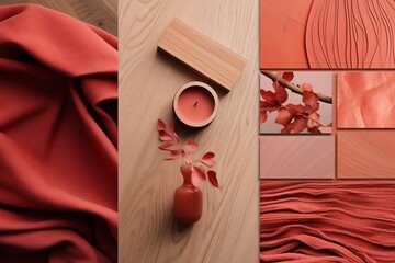 Ai generated material wall arrangement for interior design and mood boards in cozy color tones