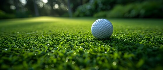 Golf ball on a lush green course: A closeup shot. Concept Sports, Golf, Close-up Shots, Greenery, Outdoor Photography - obrazy, fototapety, plakaty