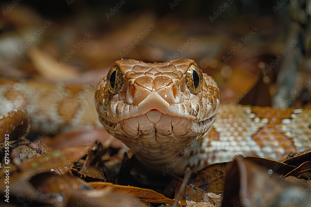Poster snakes with transparent bellies, revealing the ecosystem within as they glide over the forest floor.