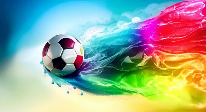 Flying soccer, the background is blue, red and green three colors, clear picture