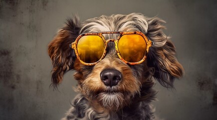 AI-generated illustration of a Yorkshire terrier wearing sunglasses - obrazy, fototapety, plakaty