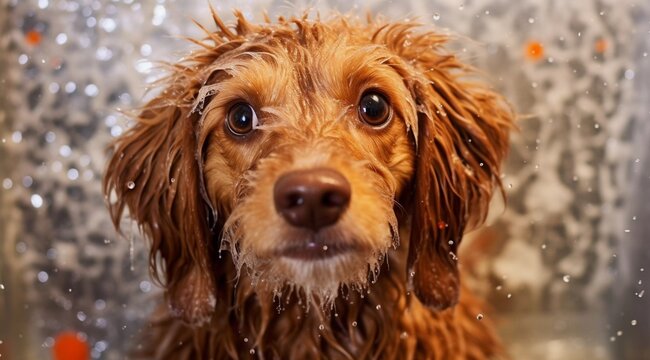 AI-generated illustration of a Doxiepoo dog standing outside while it's snowing