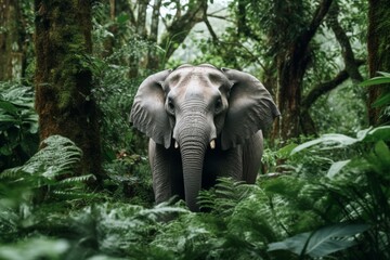  elephant stands calmly amidst the lush green forest. 