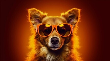 AI-generated illustration of a cool dog wearing orange sunglasses