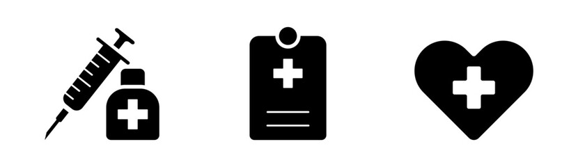 Icon set syringe, vaccine, medical card, health