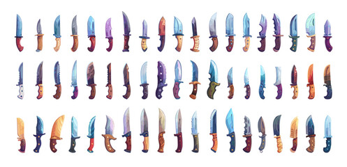Knives cartoon vector set. Military criminal special sharp bladed cold weapons icons, illustrations highlighted on white background
