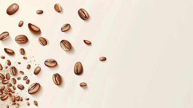 Background with flying coffee beans in brown tones 