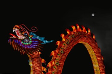 Closeup of illuminated Dragon in park