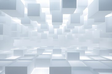 AI generated illustration of an illuminated white room with white cube-shaped figures