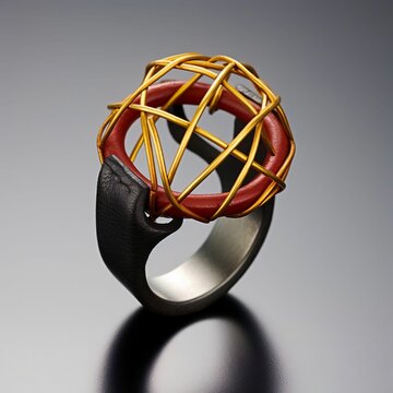 AI generated illustration of an abstract artistic ring with a circular golden dome