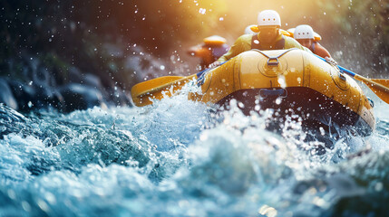 Rafting on the mountain river, extreme sport and active lifestyle. AI.