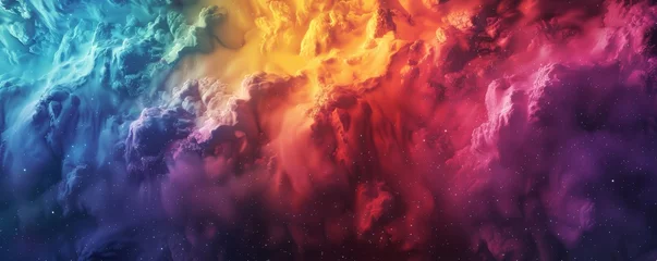 Fotobehang Abstract background depicting a vibrant explosion of cosmic colors and nebula textures © Denys