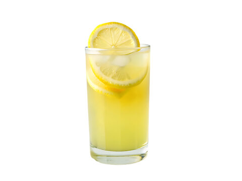 A cup of lemon juice with slices lemon on transparent background