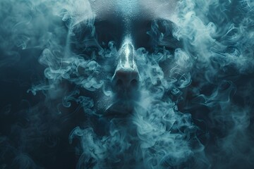 Mans Face Surrounded by Smoke