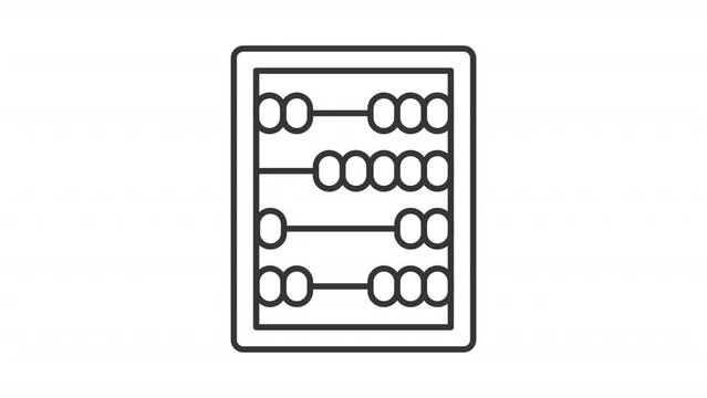 Animated kids abacus icon. Ancient counting tool line animation. Wood beads moving. Traditional calculator. Black illustration on white background. HD video with alpha channel. Motion graphic