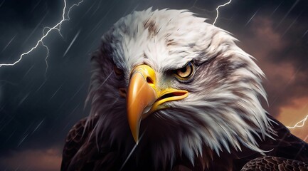 AI-generated illustration of A majestic bald eagle in the rain - obrazy, fototapety, plakaty