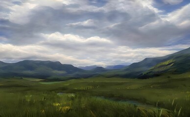 Illustration of a field with hills