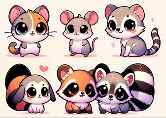 Fototapeta premium Charming Collection of Chibi-Style Animal Stickers - AI Generated Digital Art