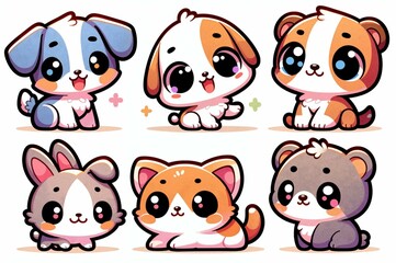 Charming Collection of Chibi-Style Animal Stickers for Kids - AI Generated Digital Art
