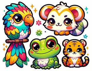 Fotobehang Charming Assembly of Chibi-Style Animal Characters - AI Generated Digital Art © Wirestock