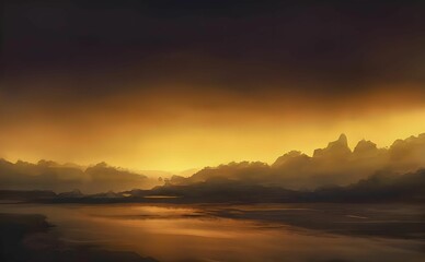 Illustration of a sea at sunset