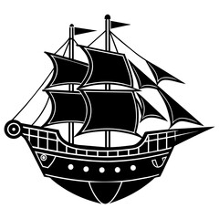 ship on the sea, black ship silhouette vector illustration,icon,svg,sailing ship characters,Holiday t shirt,Hand drawn trendy Vector illustration,Smal ship on a white background