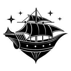 ship on the sea, black ship silhouette vector illustration,icon,svg,sailing ship characters,Holiday t shirt,Hand drawn trendy Vector illustration,Smal ship on a white background