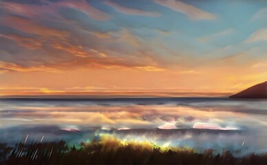 Illustration of a sea at sunset