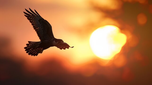 Majestic bird silhouette at sunset