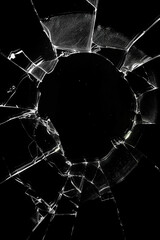 Shattered glass on black background