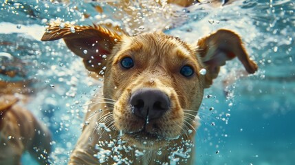 Joyful dog swimming in pool