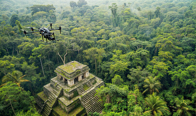 Drones mapping ancient structures in the jungle