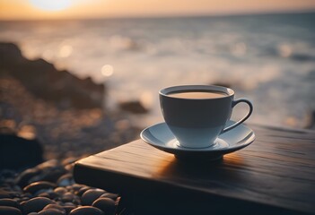 Obraz premium AI generated illustration of a cup placed on a table beside water