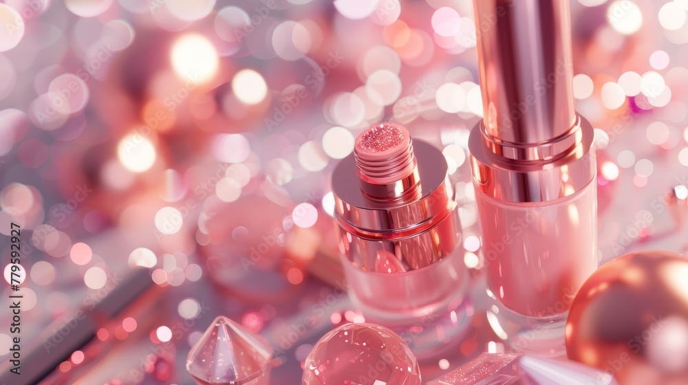 Poster a crystal glass bokeh background for cosmetic product displays. 3d rendering.