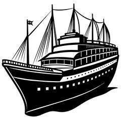 ship on the sea, black ship silhouette vector illustration,icon,svg,sailing ship characters,Holiday t shirt,Hand drawn trendy Vector illustration,Smal ship on a white background