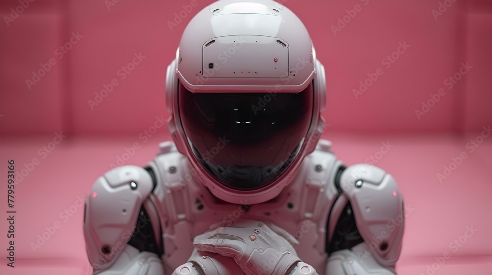 Wall mural AI generated illustration of a pink astronaut against the pink background - Wall murals