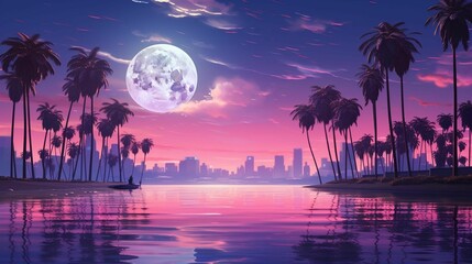 AI generated illustration of the full moon in the night sky with purple clouds