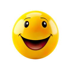 Fototapeta premium Yellow smiley happy face. 3D picture on transparent background. Smile, positive emotions, emoji.